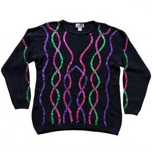 Vintage Sheridan Square Sequin Sweater Silk Angora Holiday Women's Size Large